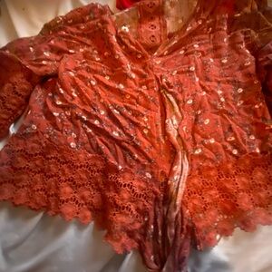 Floral Lace Top in Rust Red